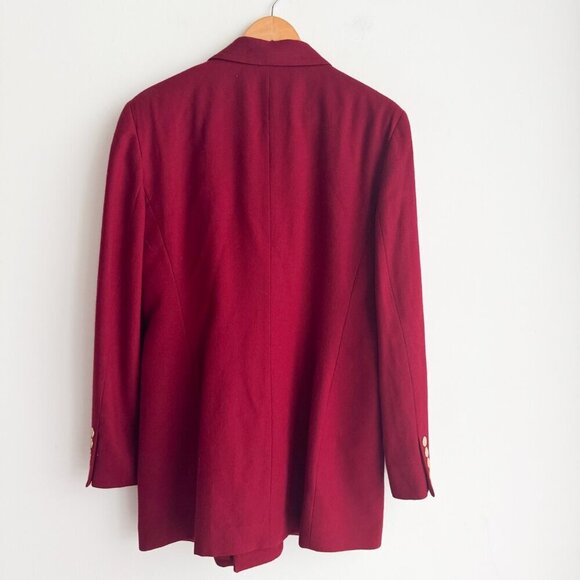 Vintage Evan Picone Wine Burgundy Wool Gold Button Blazer 12 - Picture 5 of 9